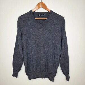 Monte Carlo Collection Mens Pure New Wool V-Neck Sweater Charcoal Grey Size 40 M
